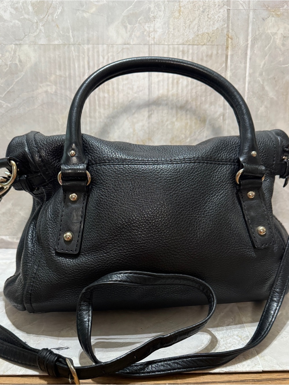 Kate Spade Black Pebbled Leather Satchel / Shoulder bag with Gold Accents